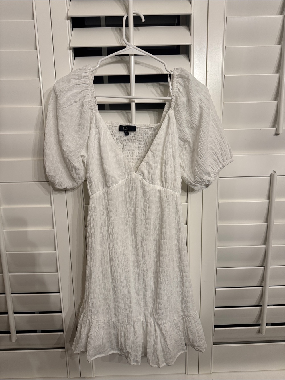 Lulu's White Textured Puff-Sleeve Mini Dress